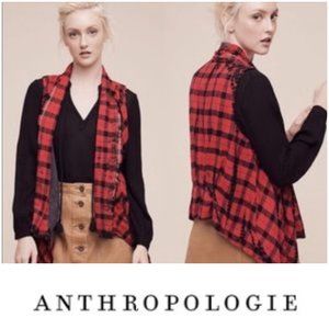 ANTHROPOLOGIE ELEVENSES Roxanne Red Plaid Vest